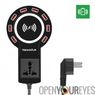 Nexodus LifeLine Qi Wireless charge Pad - 8 ports USB Charging Station, libre USB-C câble, 60W (noir)