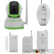 Caméra IP Wi-Fi + système d’alarme maison - 1/4 de pouce Pan Tilt Camera, 2 x capteur de porte, 2 x PIR, Android + iOS App, con