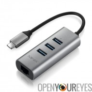 Hub USB-C - 3 x USB 3.0, les vitesses de transfert de 5Gbps, Support Ethernet Gigabit 1000mbps, Plug-And-Play, compatibilité un