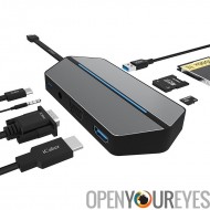 Dock USB C Travel - VGA, HDMI, Micro SD, SD, Compact Flash, Audio 3,5 mm, USB 3.0, USB-C, prend en charge toutes les marques pr