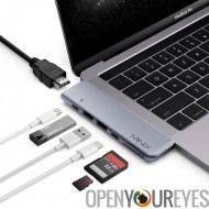 USB-C Multiport - pour MacBook Pro, Port HDMI, Port Thunderbolt 3, C-USB, deux ports USB 3.0, Micro SD, Slot pour carte SD régu