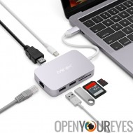Hub USB-C de MINIX - 7 Ports, Port Gigabit Ethernet, 2 x USB 3.0, carte Micro SD, SD, USB-C, HDMI, Support de 4K